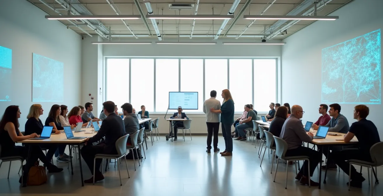 Volontari di diverse generazioni in formazione digitale collaborativa