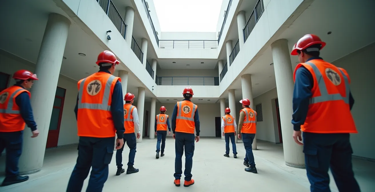 Gruppo di volontari durante esercitazione pratica antincendio in cortile