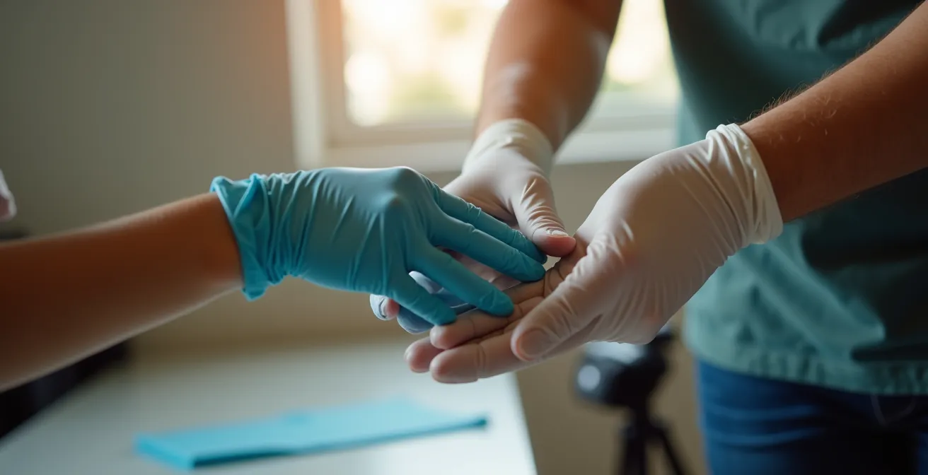 Volontario esperto che insegna a un nuovo volontario come indossare correttamente i dispositivi di protezione