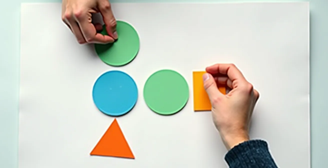 Professionista che organizza elementi progettuali su una superficie di lavoro