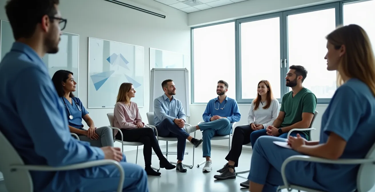 Gruppo misto di operatori e volontari in sessione formativa